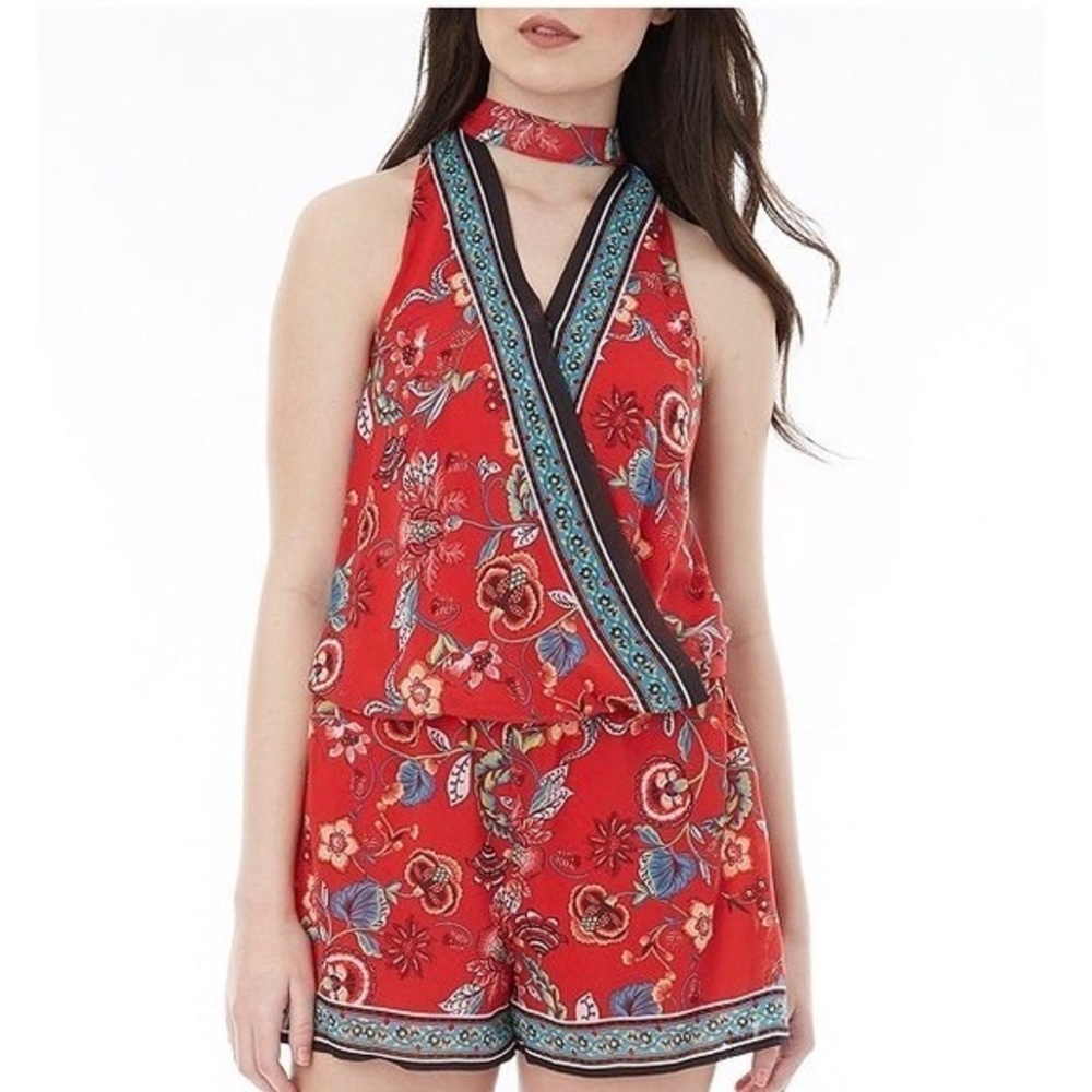 NWT A.BYER Red Floral Romper Small